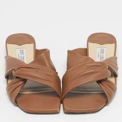 Pre Owned Jimmy Choo Brown Leather Crisscross Flat Slides Size 41