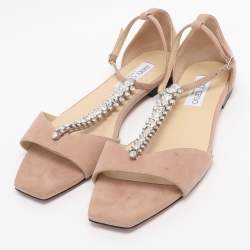 Pre Owned Jimmy Choo Beige Suede Bella Ankle Strap Flats Size 38.5