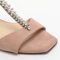 Pre Owned Jimmy Choo Beige Suede Bella Ankle Strap Flats Size 38.5