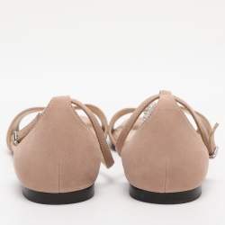 Pre Owned Jimmy Choo Beige Suede Bella Ankle Strap Flats Size 38.5