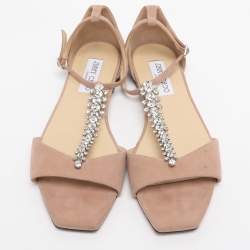 Pre Owned Jimmy Choo Beige Suede Bella Ankle Strap Flats Size 38.5