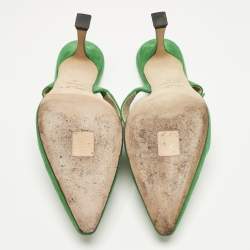 Pre Owned Jimmy Choo Green Suede Crystal Embellished Marta Mules Size 38