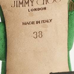 Pre Owned Jimmy Choo Green Suede Crystal Embellished Marta Mules Size 38