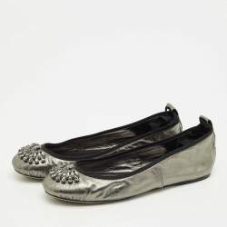 Pre Owned Jimmy Choo Metallic Leather Crystal Embellished Grace Ballet Flats Size 41