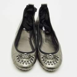 Pre Owned Jimmy Choo Metallic Leather Crystal Embellished Grace Ballet Flats Size 41