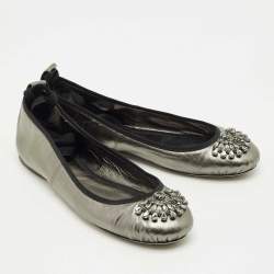 Pre Owned Jimmy Choo Metallic Leather Crystal Embellished Grace Ballet Flats Size 41