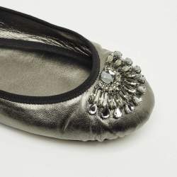 Pre Owned Jimmy Choo Metallic Leather Crystal Embellished Grace Ballet Flats Size 41