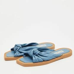 Pre Owned Jimmy Choo Blue Leather Bow Flat Slides Size 41
