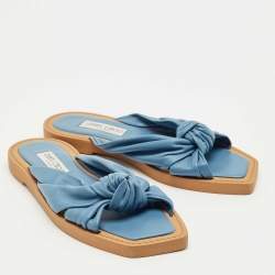 Pre Owned Jimmy Choo Blue Leather Bow Flat Slides Size 41