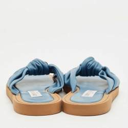 Pre Owned Jimmy Choo Blue Leather Bow Flat Slides Size 41