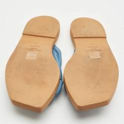 Pre Owned Jimmy Choo Blue Leather Bow Flat Slides Size 41