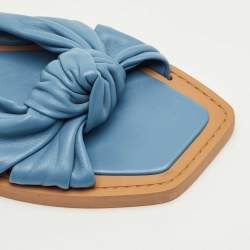 Pre Owned Jimmy Choo Blue Leather Bow Flat Slides Size 41