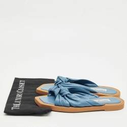 Pre Owned Jimmy Choo Blue Leather Bow Flat Slides Size 41
