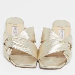Pre Owned Jimmy Choo Gold Leather knot Flat Slide Size 41
