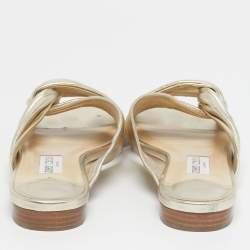 Pre Owned Jimmy Choo Gold Leather knot Flat Slide Size 41