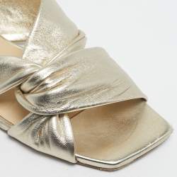 Pre Owned Jimmy Choo Gold Leather knot Flat Slide Size 41