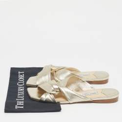 Pre Owned Jimmy Choo Gold Leather knot Flat Slide Size 41