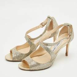 Pre Owned Jimmy Choo Gold Leather Paxton Ankle Strap Sandals Size 38