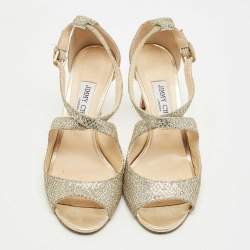 Pre Owned Jimmy Choo Gold Leather Paxton Ankle Strap Sandals Size 38