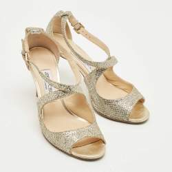 Pre Owned Jimmy Choo Gold Leather Paxton Ankle Strap Sandals Size 38