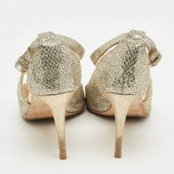 Pre Owned Jimmy Choo Gold Leather Paxton Ankle Strap Sandals Size 38