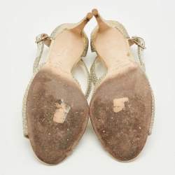 Pre Owned Jimmy Choo Gold Leather Paxton Ankle Strap Sandals Size 38