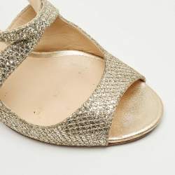 Pre Owned Jimmy Choo Gold Leather Paxton Ankle Strap Sandals Size 38