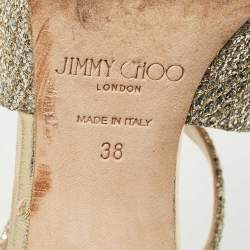 Pre Owned Jimmy Choo Gold Leather Paxton Ankle Strap Sandals Size 38