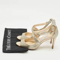 Pre Owned Jimmy Choo Gold Leather Paxton Ankle Strap Sandals Size 38