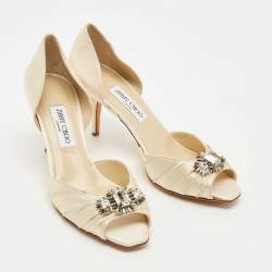 Pre Owned Jimmy Choo Cream Satin Embellished Peep Toe D’orsay Pumps Size 40.5