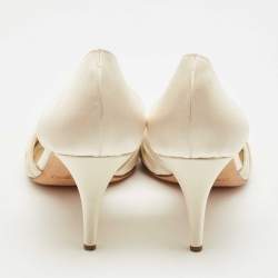 Pre Owned Jimmy Choo Cream Satin Embellished Peep Toe D’orsay Pumps Size 40.5