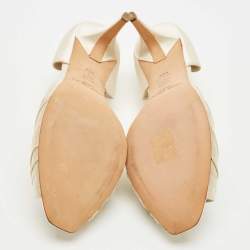 Pre Owned Jimmy Choo Cream Satin Embellished Peep Toe D’orsay Pumps Size 40.5