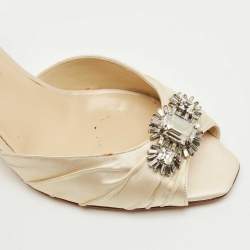 Pre Owned Jimmy Choo Cream Satin Embellished Peep Toe D’orsay Pumps Size 40.5