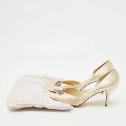 Pre Owned Jimmy Choo Cream Satin Embellished Peep Toe D’orsay Pumps Size 40.5