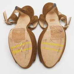 Pre Owned Jimmy Choo Brown Suede Kayden Ankle Strap Sandals Size 39.5