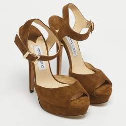 Pre Owned Jimmy Choo Brown Suede Kayden Ankle Strap Sandals Size 39.5