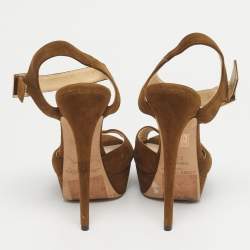 Pre Owned Jimmy Choo Brown Suede Kayden Ankle Strap Sandals Size 39.5