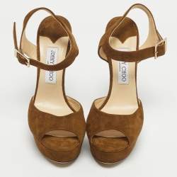 Pre Owned Jimmy Choo Brown Suede Kayden Ankle Strap Sandals Size 39.5