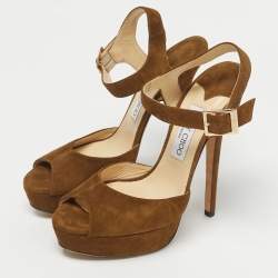 Pre Owned Jimmy Choo Brown Suede Kayden Ankle Strap Sandals Size 39.5