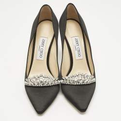 Pre Owned Jimmy Choo Black Satin Crystal Embellished Romy Pointed Toe Pumps Size 38.5