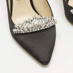 Pre Owned Jimmy Choo Black Satin Crystal Embellished Romy Pointed Toe Pumps Size 38.5