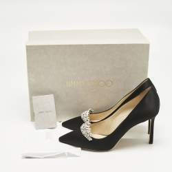 Pre Owned Jimmy Choo Black Satin Crystal Embellished Romy Pointed Toe Pumps Size 38.5