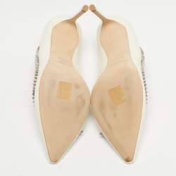 Pre Owned Jimmy Choo Cream Leather Crystal Embellished Romy Pointed Toe Pumps Size 39