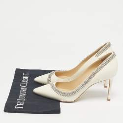 Pre Owned Jimmy Choo Cream Leather Crystal Embellished Romy Pointed Toe Pumps Size 39