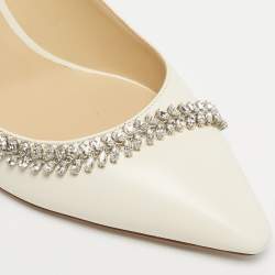Pre Owned Jimmy Choo Cream Leather Crystal Embellished Romy Pointed Toe Pumps Size 39
