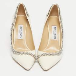 Pre Owned Jimmy Choo Cream Leather Crystal Embellished Romy Pointed Toe Pumps Size 39
