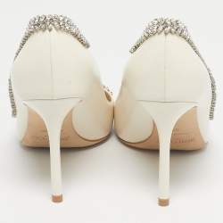 Pre Owned Jimmy Choo Cream Leather Crystal Embellished Romy Pointed Toe Pumps Size 39