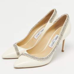 Pre Owned Jimmy Choo Cream Leather Crystal Embellished Romy Pointed Toe Pumps Size 39