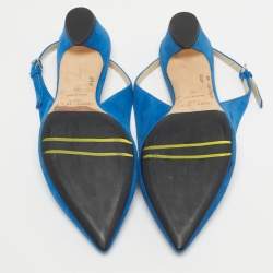 Pre Owned Jimmy Choo Blue Suede Gemma Slingback Pumps Size 36