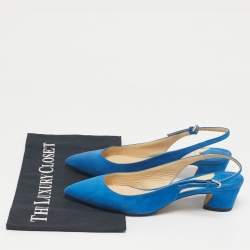 Pre Owned Jimmy Choo Blue Suede Gemma Slingback Pumps Size 36